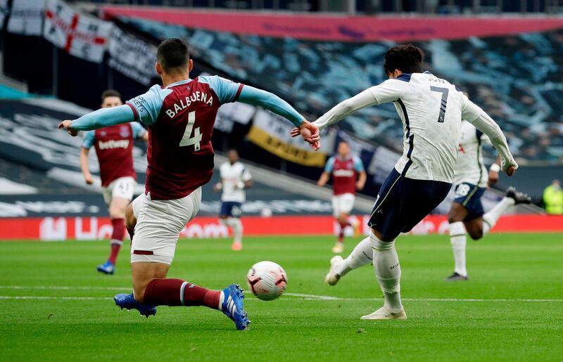 Spurs striker Son Heung-min scores the opening goal at the Tottenham Hotspur Stadium. AFP