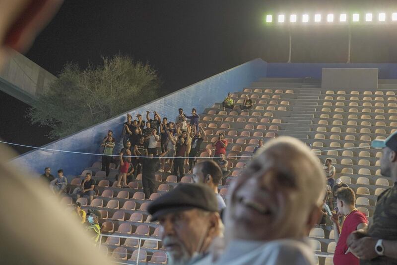 Audience cheering to Jasim Alaswad and the Khadmiyah team during the traditional ring tournament in Baghdad Iraq. Haider Husseini / The National