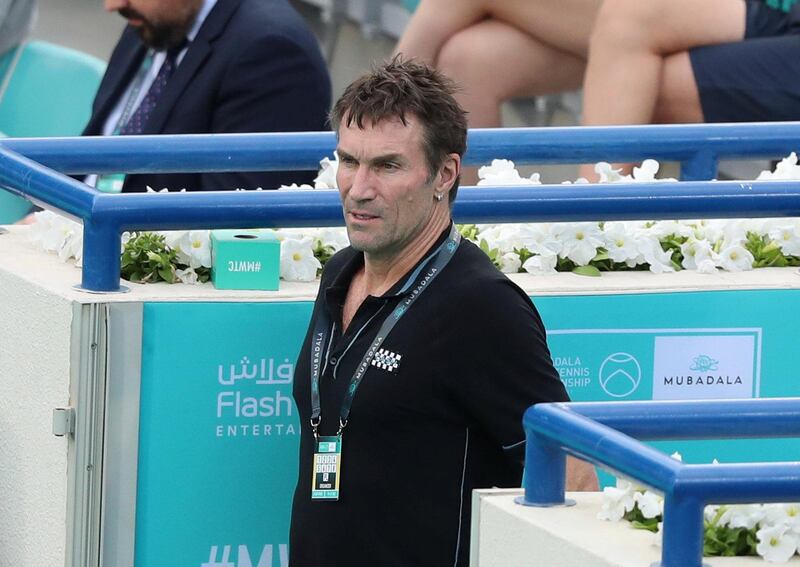 Abu Dhabi, United Arab Emirates - Reporter: Jon Turner: Pat Cash watches the match between Stefanos Tsitsipas v Andrey Rublev at the Mubadala World Tennis Championship. Thursday, December 19th, 2019. Zayed Sports City, Abu Dhabi. Chris Whiteoak / The National