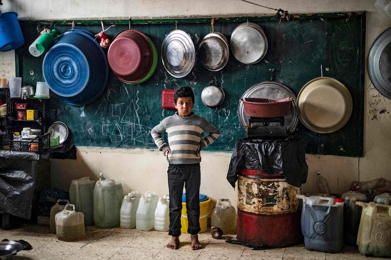 Majd Hassan, 11, at the school near Hassakeh, north-east Syria.