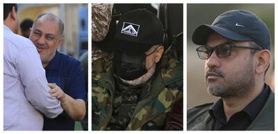 From left, Palestinian Islamic Jihad commanders Jahed Ahnam, Tarek Azaldin and Khalil Bahitini, who were killed in Israeli airstrikes in Gaza city on Tuesday. Reuters