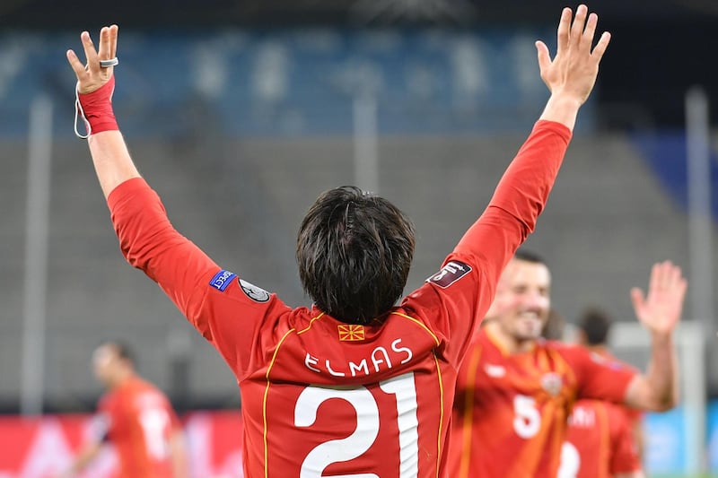 North Macedonia's Eljif Elmas celebrates his winning goal. EPA