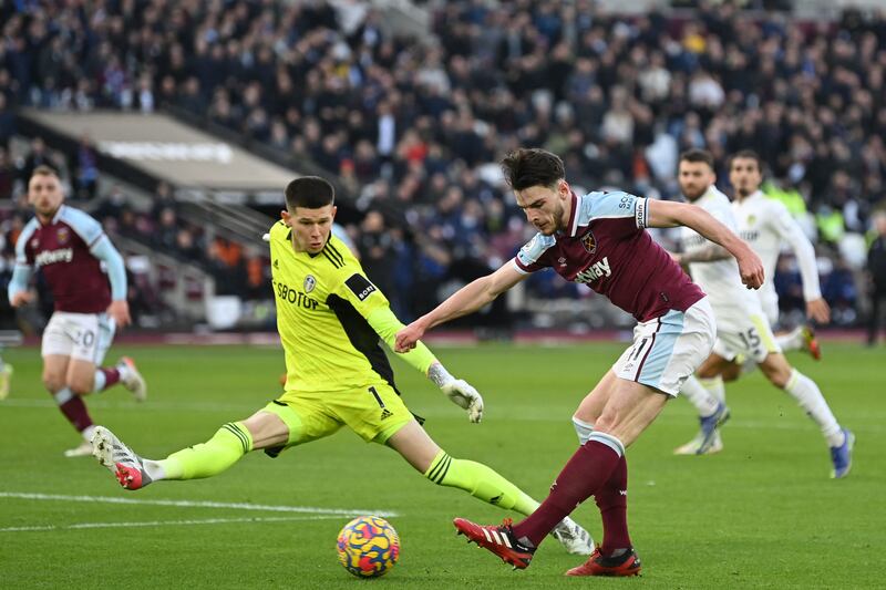 LEEDS RATINGS: Illan Meslier 7 – Conceded two and was fortunate West Ham didn’t take their chances to make it more. Despite this, he still made some excellent saves, including a double effort in the 82nd minute to prevent an equaliser. AFP