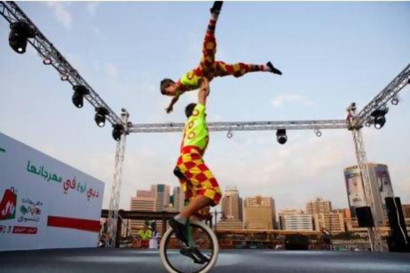 Russian dance troupe Art Alle has performed at the DSF for the past five years, offering spectators a mixture of gymnastics and dancing. Jaime Puebla / The National