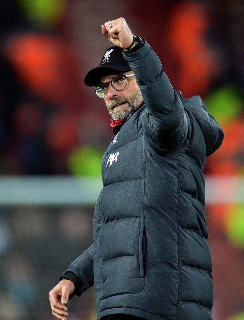 epa07986759 Liverpool manager Juergen Klopp reacts after the English Premier League soccer match between Liverpool FC and Manchester City in Liverpool, Britain, 10 November 2019.  EPA/PETER POWELL EDITORIAL USE ONLY. No use with unauthorized audio, video, data, fixture lists, club/league logos or 'live' services. Online in-match use limited to 120 images, no video emulation. No use in betting, games or single club/league/player publications