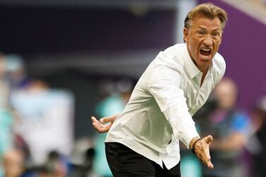 TOPSHOT - Saudi Arabia's French coach Herve Renard gestures during the Qatar 2022 World Cup Group C football match between Argentina and Saudi Arabia at the Lusail Stadium in Lusail, north of Doha on November 22, 2022.  (Photo by Khaled DESOUKI  /  AFP)