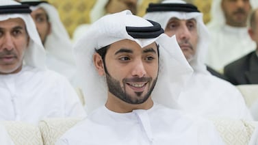 Sheikh Hazza bin Sultan during a lecture by Dr David Gallo at Al Bateen Palace. Donald Weber / Abu Dhabi Crown Prince Court