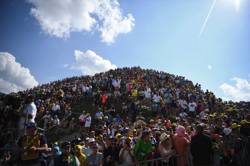 Fans during the 14th stage between Tarbes and Tourmalet Bareges, on July 20, 2019. AFP