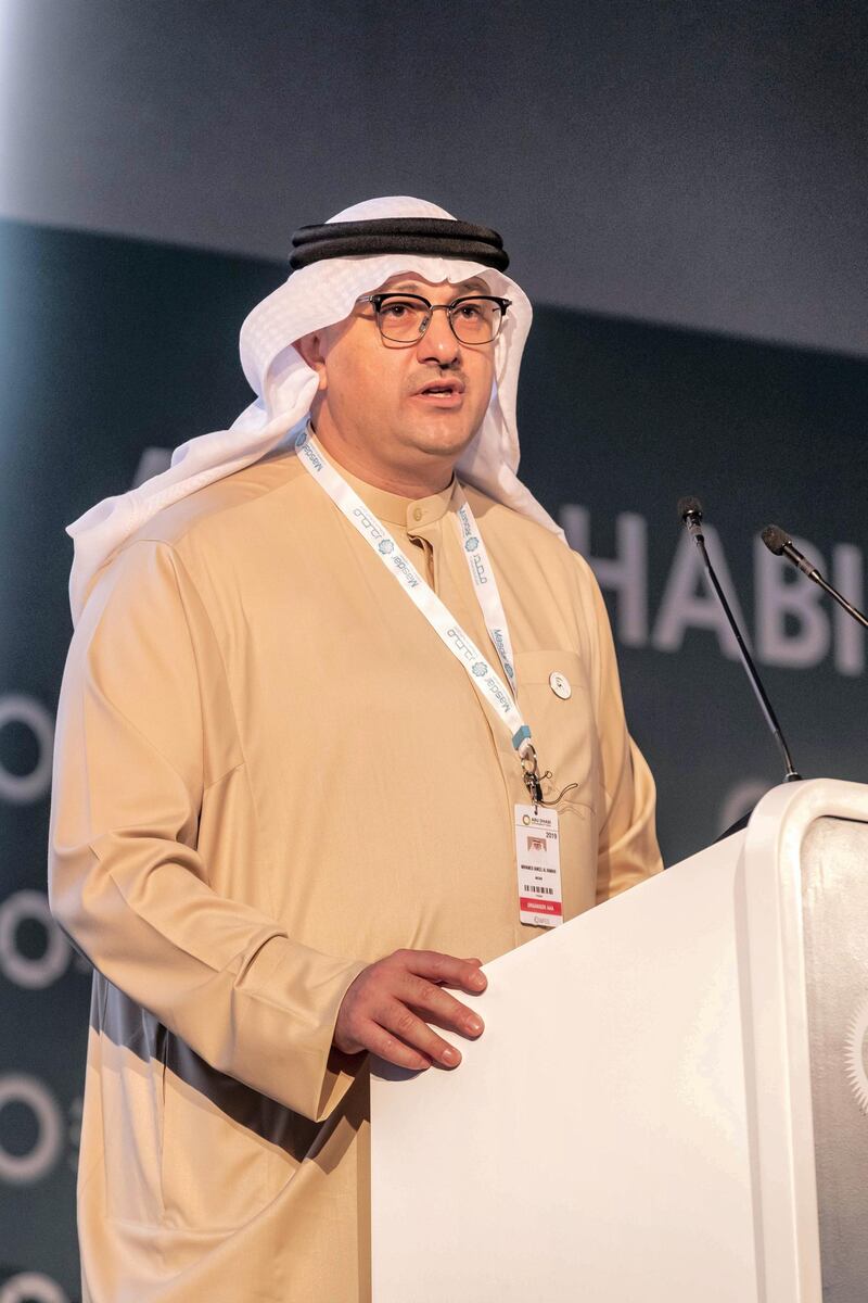 ABU DHABI, UNITED ARAB EMIRATES. 16 JANUARY 2019. The Abu Dhabi Sustainable Finance Forum at WFES as part of the Abu Dhabi Sustainability Week. Mohamed Jameel Al Ramahi, Chief Executive Officer, Masdar Obaid Al Zaabi, CEO, Securities and Commodities Authority, UAE. (Photo: Antonie Robertson/The National) Journalist: Sarmad Khan. Section: Business.