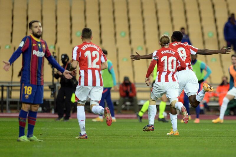 Inaki Williams celebrates after scoring Bilbao's third goal. AFP