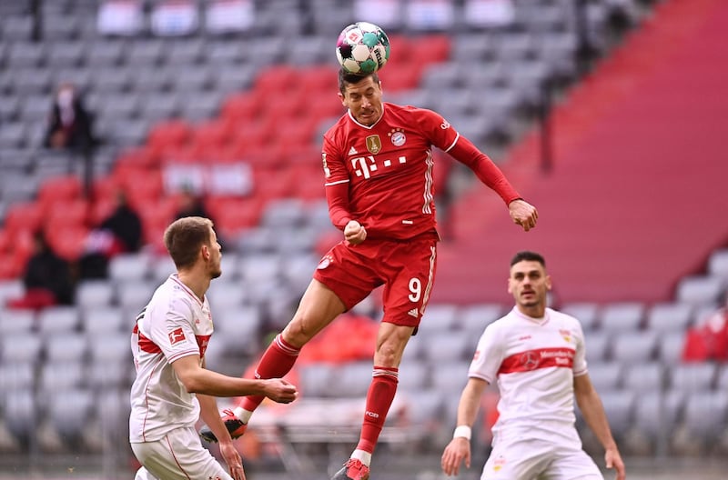 Robert Lewandowski heads home his second and Bayern's third goal. Getty