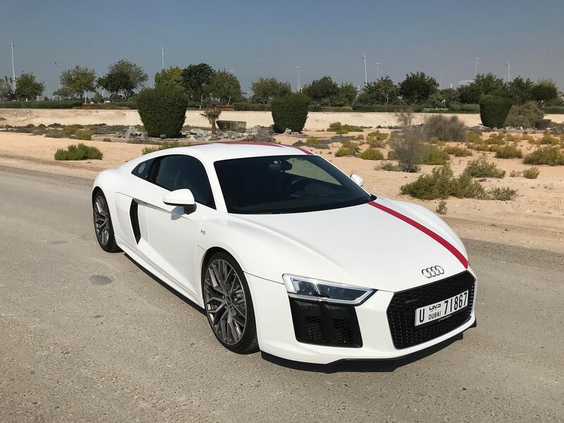 7. Audi R8 V10 RWS. As German contemporaries continue to fall over themselves to make all-wheel drive an almost standard feature, Audi went the other way and turned its exceptional sports car into a rear-wheel-drive bucket of unadulterated fun. Adam Workman / The National
