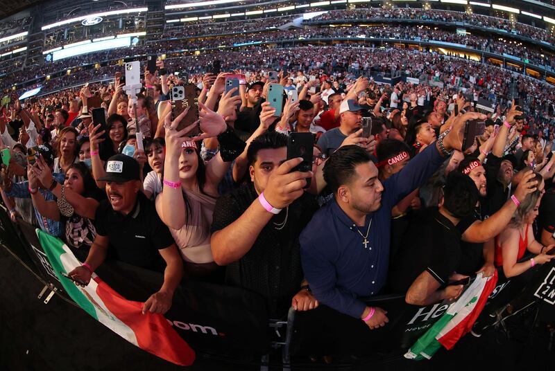 Fans cheer before the Saul Alvarez v Billy Joe Saunders super middleweight title fight at AT&T Stadium.