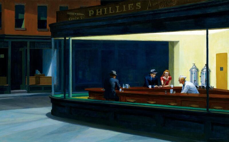 Edward Hopper (American, 1882-1967), Nighthawks, 1942, oil on canvas, 84.1 x 152.4 cm (33 1/8 x 60 in.), Art Institute of Chicago (Photo by VCG Wilson/Corbis via Getty Images)