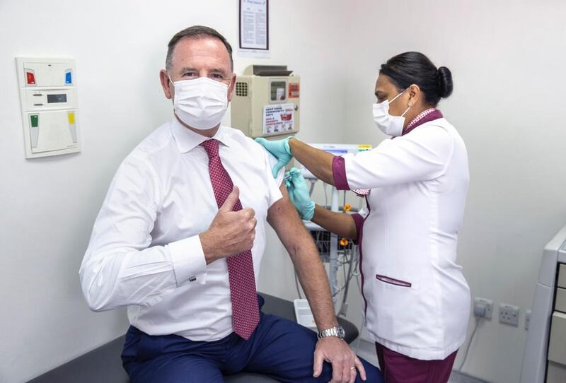 Etihad Aviation Group’s global chief executive, Tony Douglas, received the first dose of the Sinopharm vaccine on Tuesday. Etihad