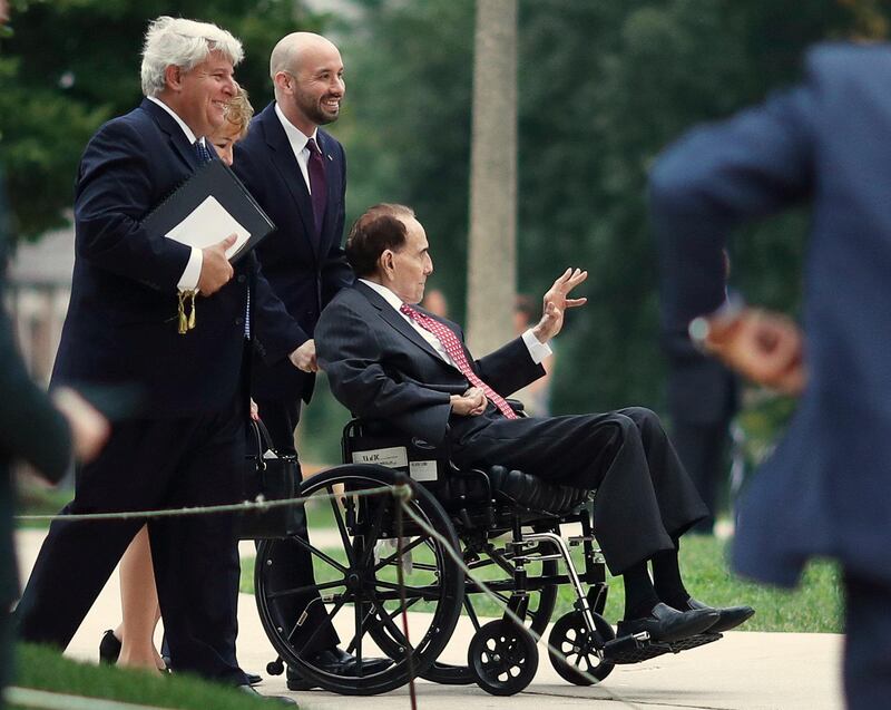 Former Senator Bob Dole arrives at the Washington National Cathedral ahead of a memorial service for John McCain. Reuters