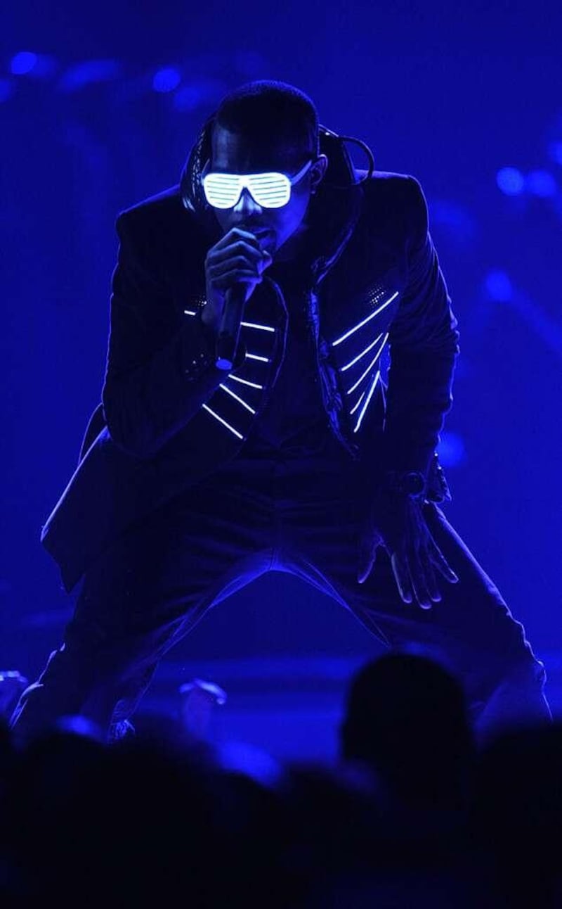 For his 2008 Grammy performance, Kanye West wore an LED jacket by Matthew Williams. Courtesy Mike Caulfield