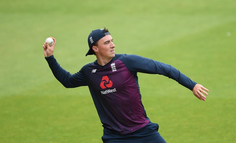 MANCHESTER, ENGLAND - AUGUST 27: Tom Banton of England throws the ball during fielding practice during an England Net Session at Emirates Old Trafford on August 27, 2020 in Manchester, England. (Photo by Stu Forster/Getty Images for ECB)