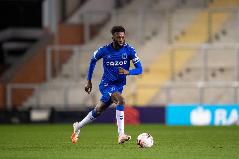 LEIGH, ENGLAND - OCTOBER 23: Beni Baningime of Everton on the ball during the Premier League 2 match between Manchester United and Everton at Leigh Sports Village on October 23, 2020 in Leigh, England. (Photo by Emma Simpson - Everton FC/Everton FC via Getty Images)