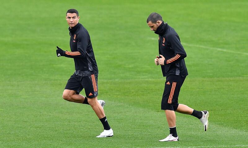 Cristiano Ronaldo and Leonardo Bonucci of Juventus train. EPA