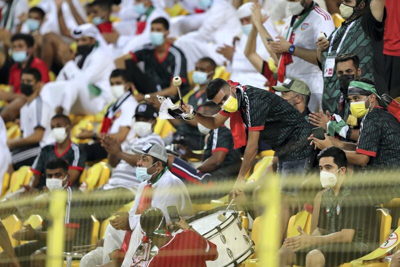 UAE fans before the game between the UAE and Indonesia in the World cup qualifiers at the Zabeel Stadium, Dubai on June 11th, 2021. Chris Whiteoak / The National. 
Reporter: John McAuley for Sport