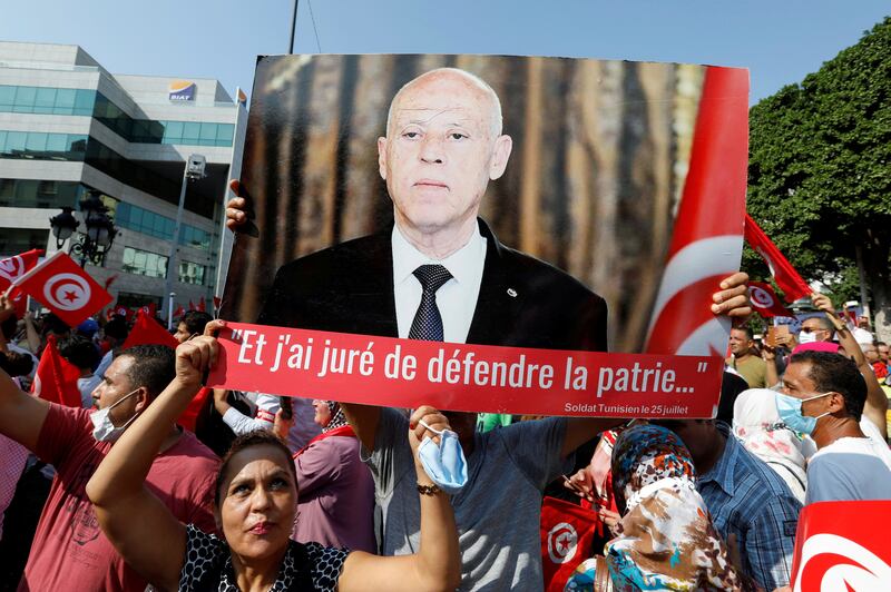 Tunisians rally in support of President Kais Saied in Tunis last week. Reuters