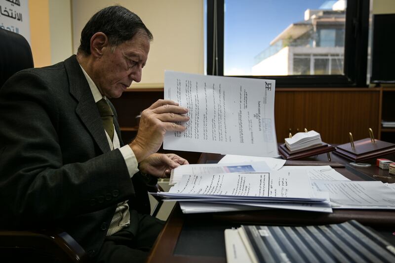 President of Lebanon's supervisory commission for elections, retired judge Nadim Abdelmalak, at his office in Beirut, talks about how current lack of power and funding mean the department is unable to effectively observe the upcoming general election. All Photos: Elizabeth Fitt for The National.