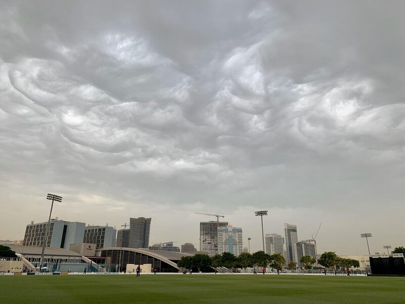 Dark clouds over the ICC academy in Dubai Sports City. Pawan Singh/ The National