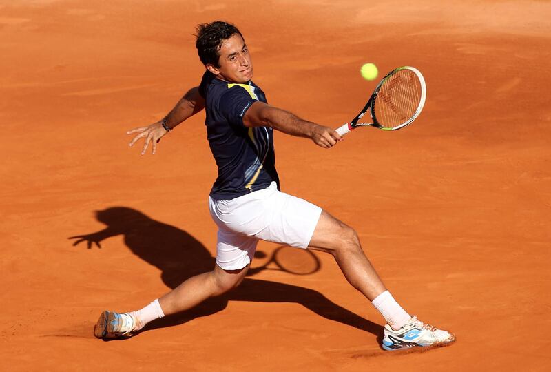 BARCELONA, SPAIN - APRIL 25: Nicolas Almagro of Spain in action against Rafael Nadal of Spain during day five of the ATP Tour Open Banc Sabadell Barcelona 2014, 62nd Trofeo Conde de Godo at Real Club de Tenis Barcelona on April 25, 2014 in Barcelona, Spain. (Photo by Jean Catuffe/Getty Images)