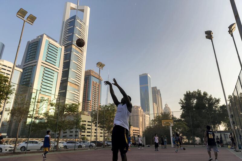 Dubai, United Arab Emirates - September 26th, 2017: Standalone. A basketball player takes a shot. Tuesday, September 26th, 2017 at Downtown, Dubai. 