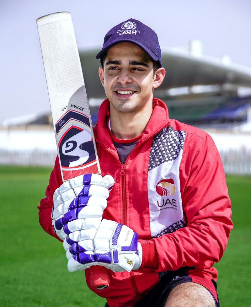 Abu Dhabi, United Arab Emirates, April 5, 2020.  SUBJECT NAME/ MATCH/ COMPETITION: Mohammed Riyan is a UAE U19 player pursuing his cricket in the UK. He’s back in Abu Dhabi as the universities in the UK because of the Covid-19 pandemic.
Victor Besa / The National
Section:  SP
Reporter:  Amith Passela