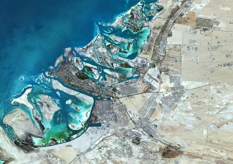 EX6RB8 Colour satellite image of Abu Dhabi, United Arab Emirates. Image taken on December 16, 2013 with Landsat 8 data.