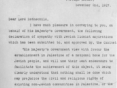 A copy of the Balfour Declaration. Getty Images