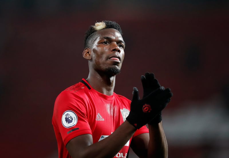 Manchester United's Paul Pogba applauds the fans after the Premier League match at Old Trafford, Manchester. PA Photo. Picture date: Thursday December 26, 2019. See PA story SOCCER Man Utd. Photo credit should read: Martin Rickett/PA Wire. RESTRICTIONS: EDITORIAL USE ONLY No use with unauthorised audio, video, data, fixture lists, club/league logos or "live" services. Online in-match use limited to 120 images, no video emulation. No use in betting, games or single club/league/player publications.