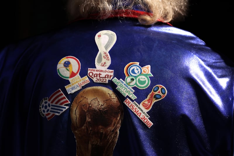The back of an American fan's jacket at Souq Waqif. Getty Images