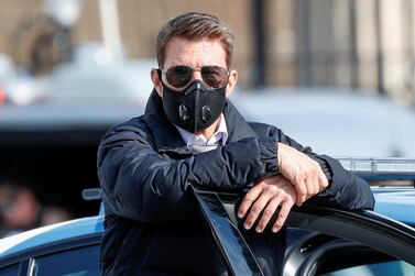 Actor Tom Cruise is seen on the set of ‘Mission: Impossible 7’ while filming in Rome in October 2020. Production was delayed when people on set tested positive for the coronavirus. Reuters