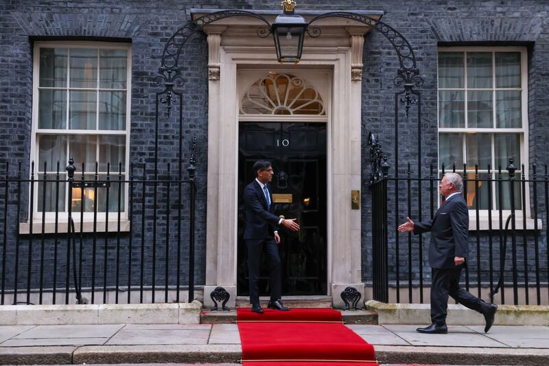 King Abdullah arrives at Downing Street. Bloomberg