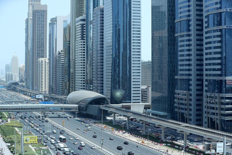 DUBAI ,  UNITED ARAB EMIRATES , SEPTEMBER 3 – 2019 :- Traffic on Sheikh Zayed Road in Dubai. ( Pawan Singh / The National ) For Stock