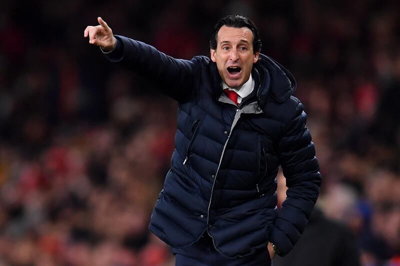 LONDON, ENGLAND - APRIL 11:   Manager of Arsenal, Unai Emery shouts during the UEFA Europa League Quarter Final First Leg match between Arsenal and S.S.C. Napoli at Emirates Stadium on April 11, 2019 in London, England. (Photo by Justin Setterfield/Getty Images)