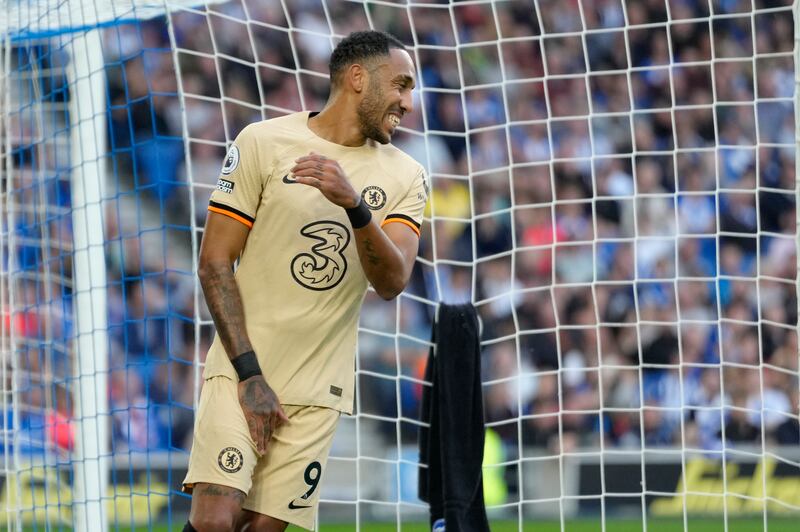 Pierre-Emerick Aubameyang after missing an opportunity to score at Brighton. AP