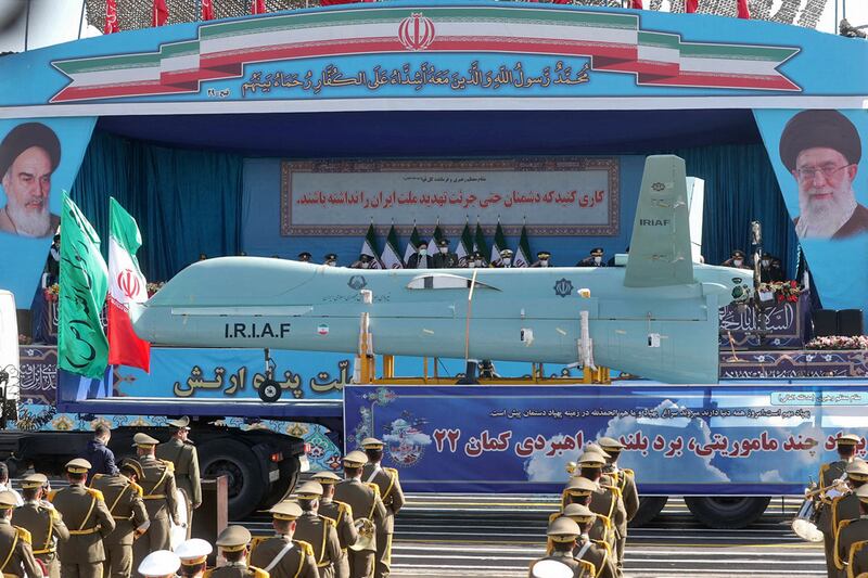 Iran's combat drone the Kaman-22 was on display in Tehran. AFP