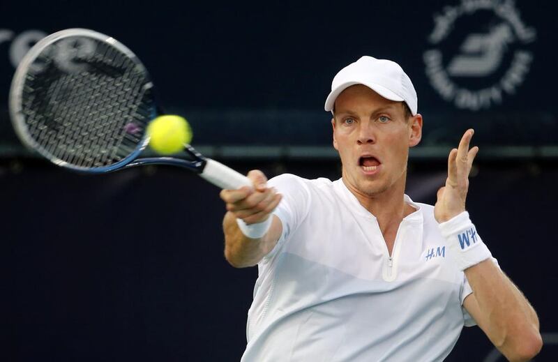 Czech Republic's Tomas Berdych booked his second consecutive final in Dubai after beating Philipp Kohlschreiber of Germany on Friday, February 28, 2014. Karim Sahib / AFP