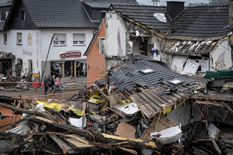 Buildings are destroyed in the village of Schuld after heavy flooding of the River Ahr in Germany.