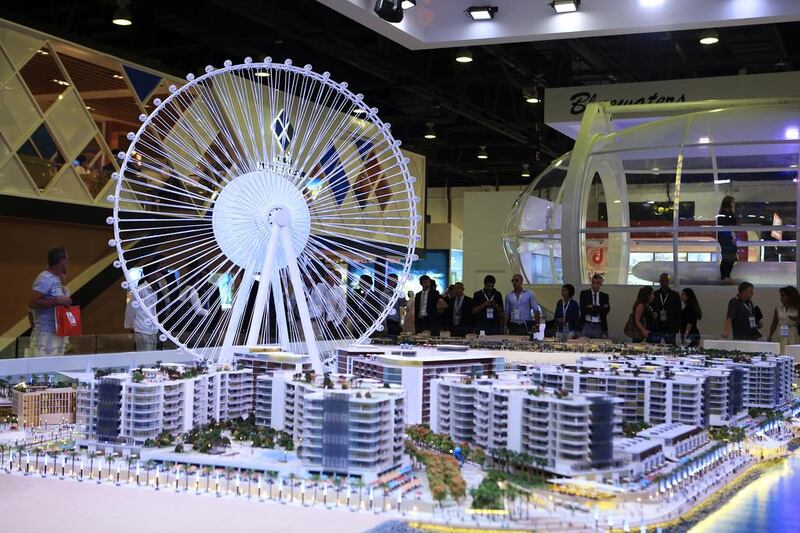 The Meraas Holding Bluewaters islands project which includes the world's biggest ferris wheel on display at Cityscape 2013.  Sarah Dea / The National



