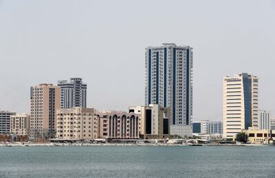 RAK , UNITED ARAB EMIRATES , JULY 18 – 2018 :-  View of the residential , office and hotel building in Ras Al Khaimah.  ( Pawan Singh / The National )  For News Stock