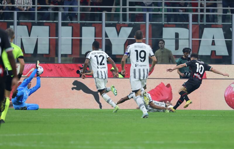 Brahim Diaz scores AC Milan's goal during the Serie A match against Juventus. EPA