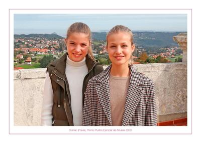 MADRID, SPAIN - DECEMBER 12: This handout image provided by the Spanish Royal Household shows the inside of the Royal Christmas Card featuring a photograph Princess Leonor and Princess Sofia on December 12, 2020 in Madrid, Spain. (Photo by Casa de S.M. el Rey Spanish Royal Household via Getty Images)