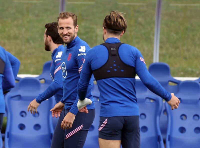 Harry Kane and Jack Grealish during training at St. George's Park.