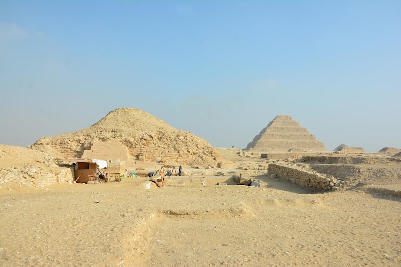The Saqqara Saite Tombs Project excavation area, overlooking the pyramid of Unas and the step pyramid of Djoser north-facing, is seen south of Cairo. Reuters