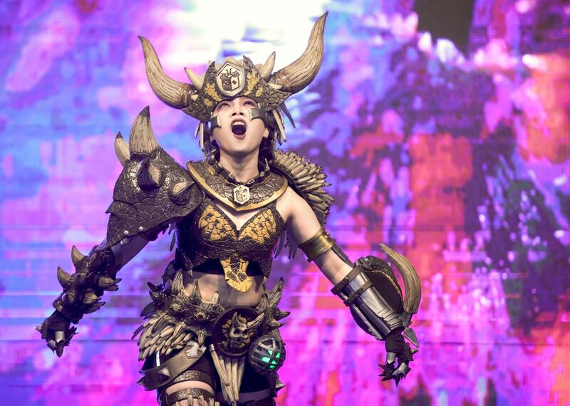 Dubai, United Arab Emirates, February 21, 2020.  
Cosplay at Esports Festival World Finals at Meydan Grandstand, Dubai.  1st place winner of the contest, Isabel Cueva as Nergigante.    
Victor Besa / The National
Section:  Wk
Reporter:  None